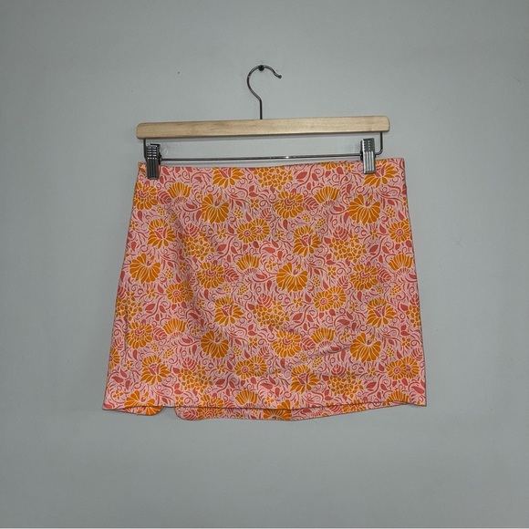 Zara Mini Skirt Women’s Size Medium Pink Orange Floral Linen High Waist Boho NWT - Picture 8 of 14